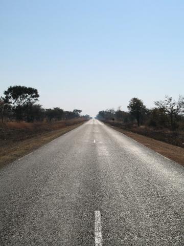 Long road, stretches to horizon. Australian bush on side of road.