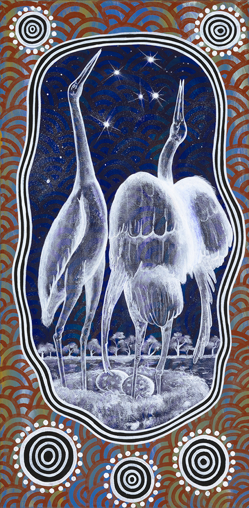 Aboriginal painting depicting Brolgas nesting