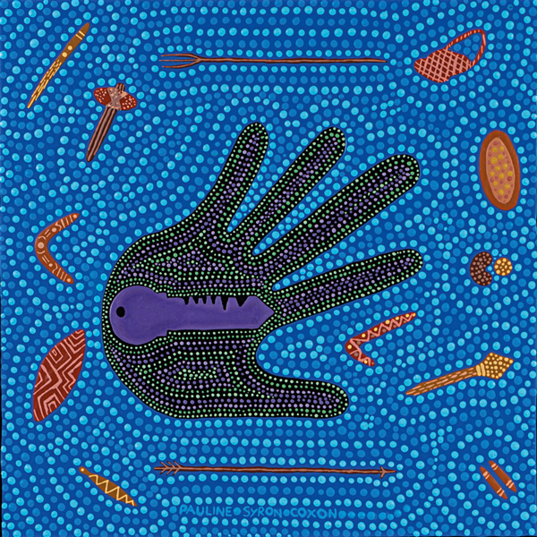 Aboriginal painting with a hand and a key