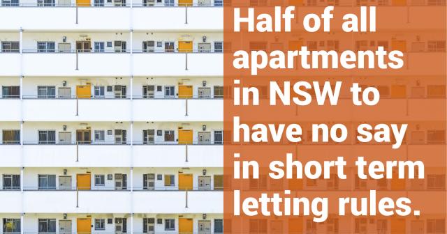 Picture reads "Half of all apartments in NSW to have no say in short term letting rules"