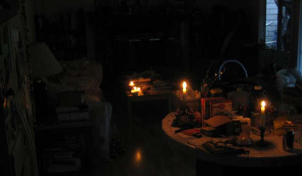 House lit by candles