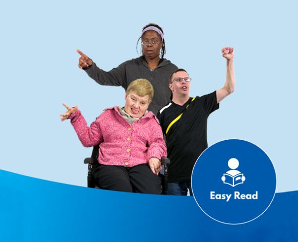 Easy Read cover showing three people with arms raised