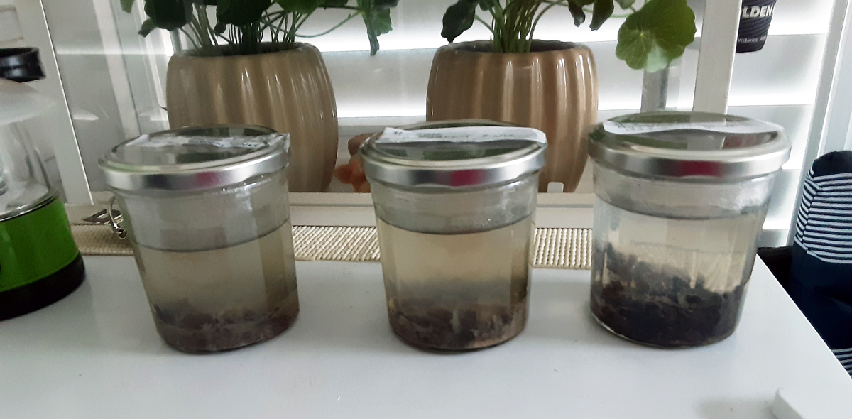 specimen jars showing dirty water