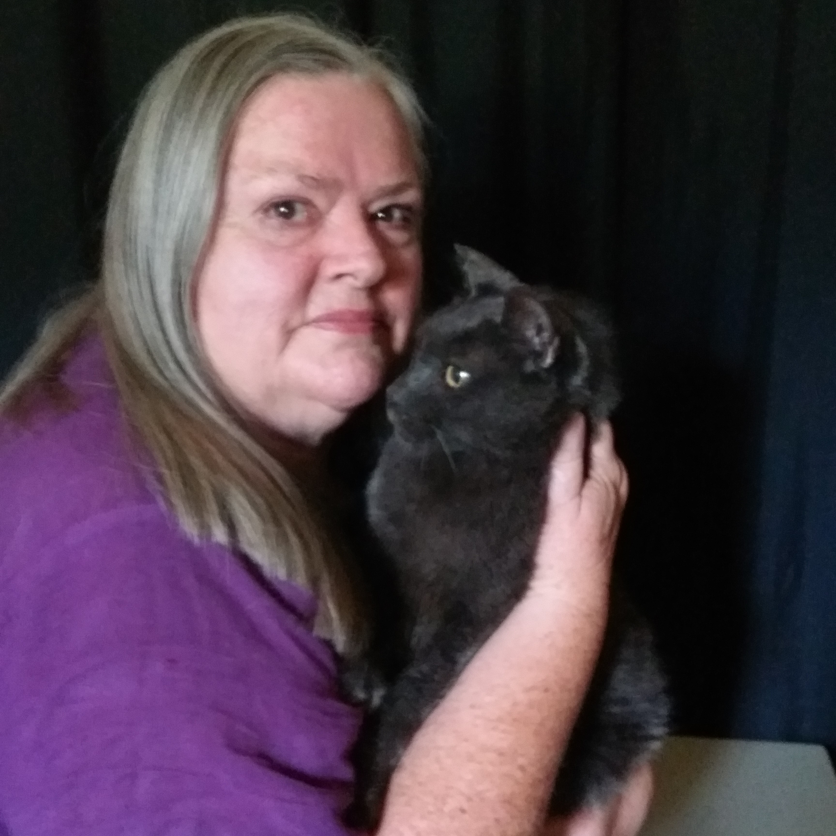 Kaye with her cat, Greywacke