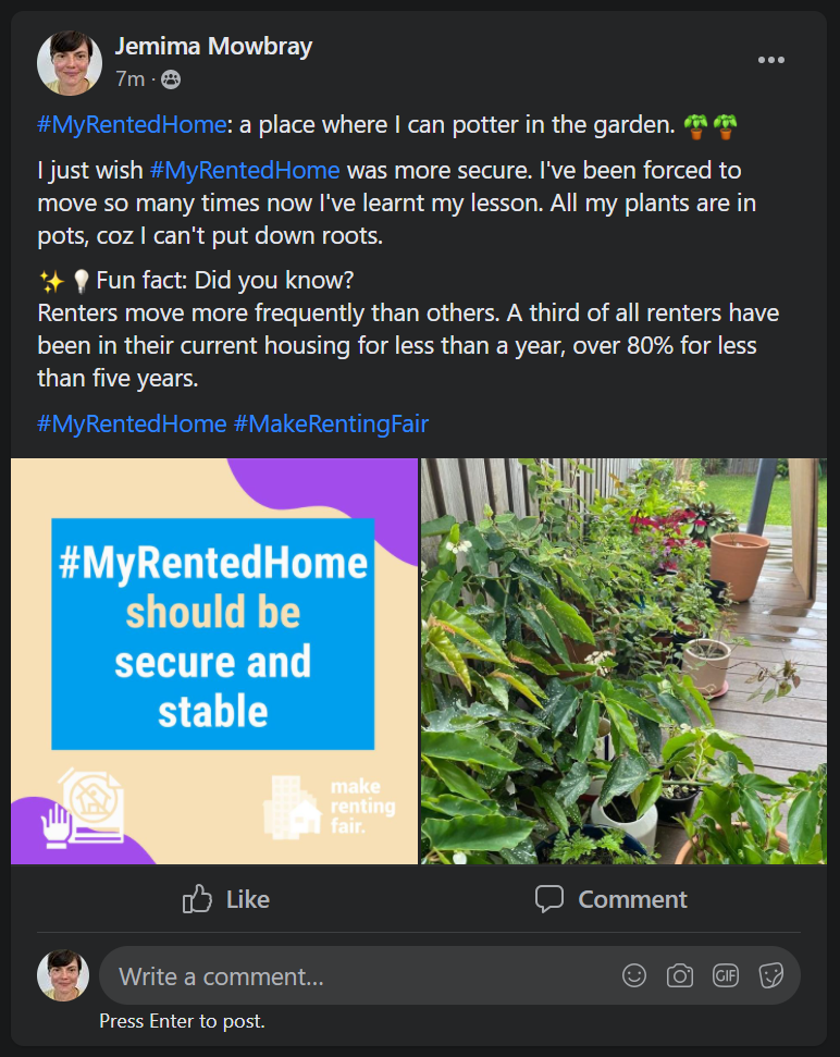 Sample #MyRentedHome post about rental security