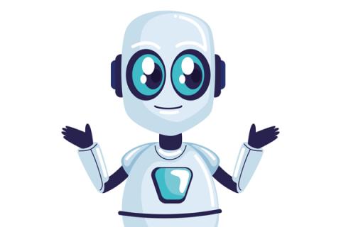 A cartoon robot shrugging