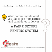 Light bulb with text reading: "What commitments would you like to see from parties and candidates to deliver a fair and secure renting system?"