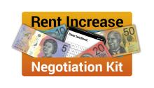 Rent Increase Negotiation Kit graphic with money and a mobile phone