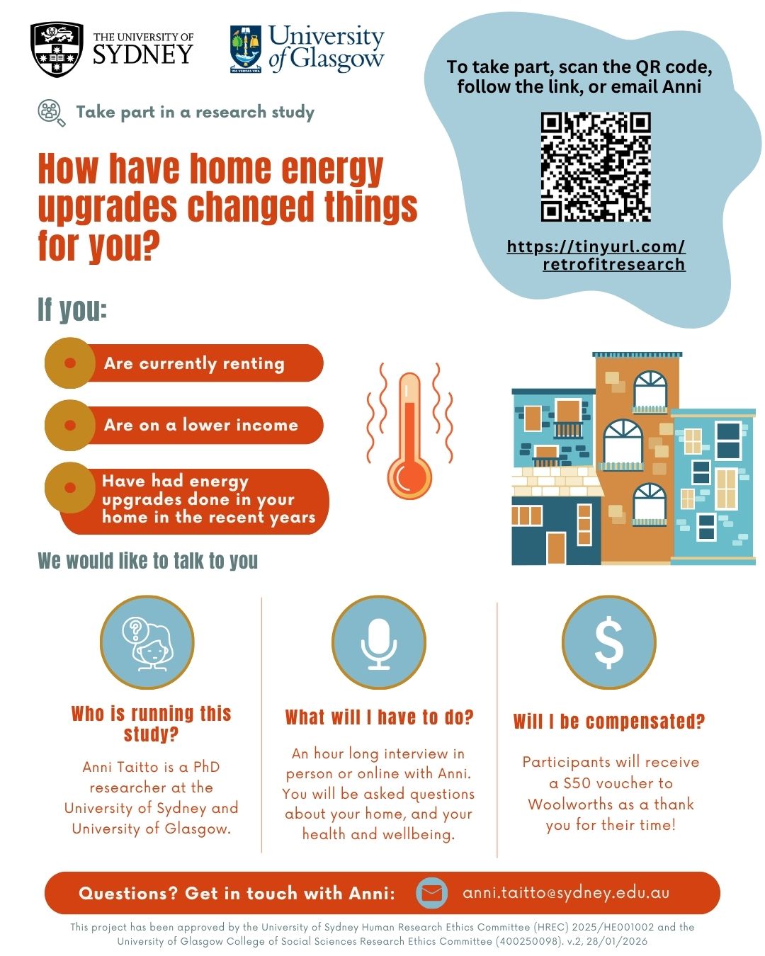 Take Part in Research Study: How have Home Energy Upgrades Changed Things for You? Poster for Renters