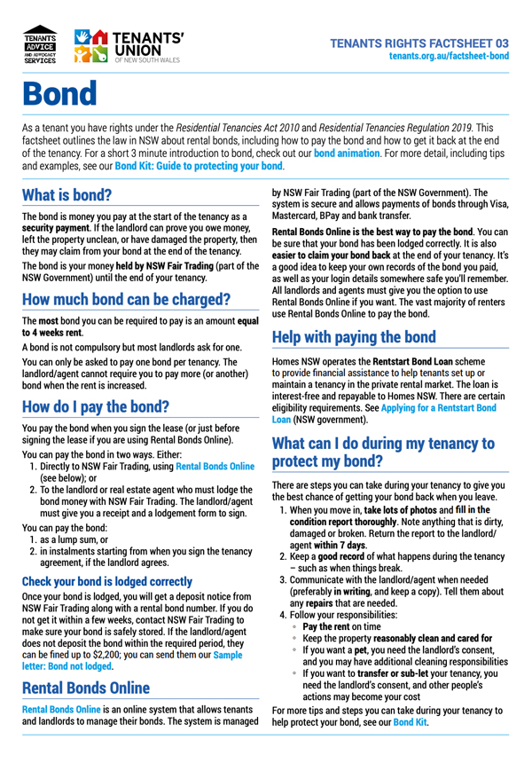 Bond factsheet